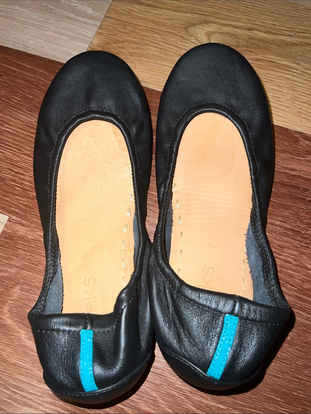 Tieks Black Leather Ballet Flats with Teal Accent
